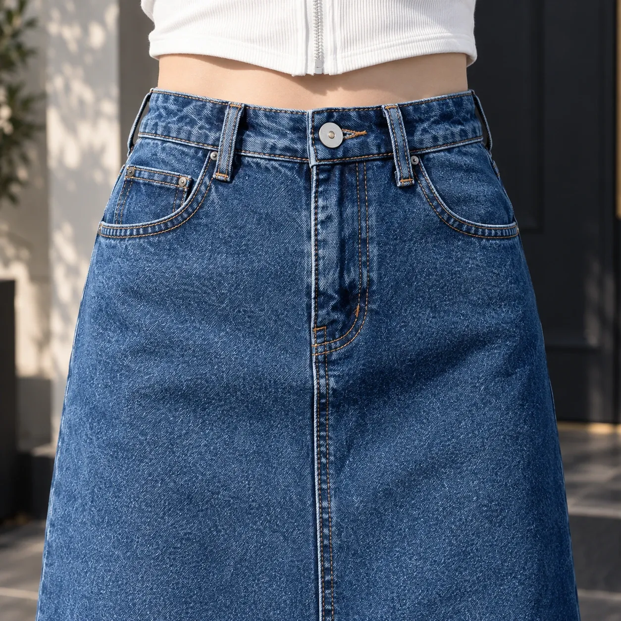 Estelle Split Denim Skirt - Vintage Blue detail photograph