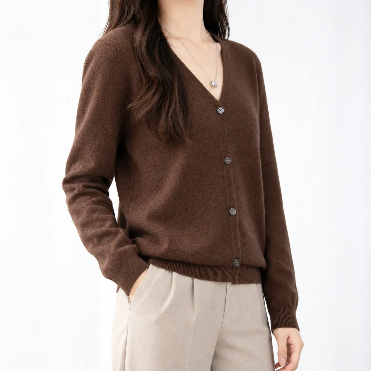 Lucille V-Neck Cardigan in Brown: alternate photograph