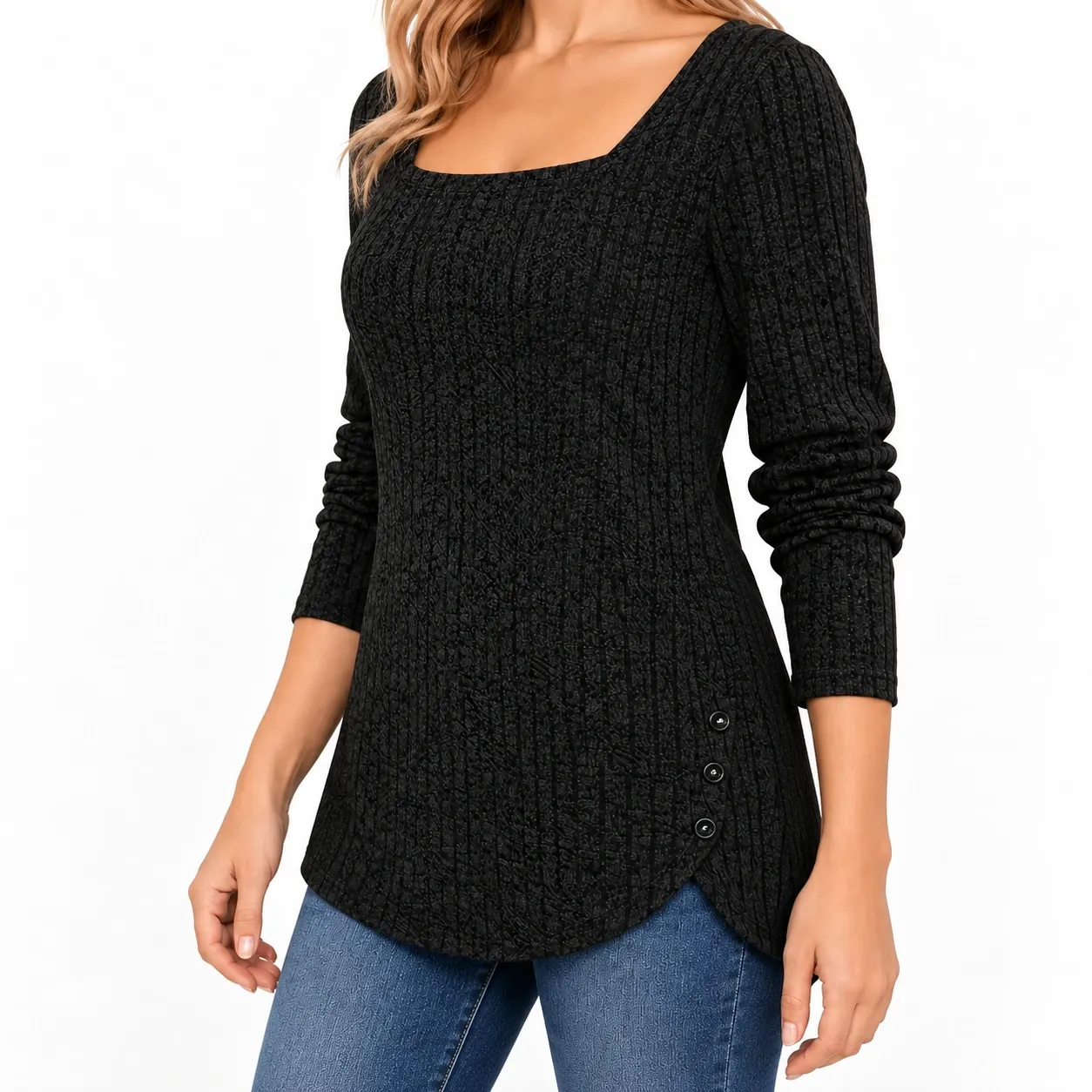 Aube Square-Neck Top - Black supported alternative fit; styling accessories not included