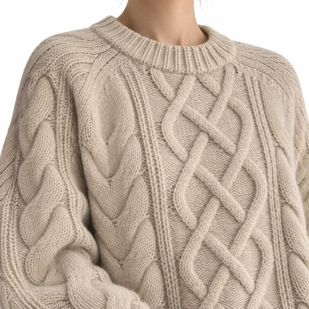 Vivienne Cable Knit Sweater in Beige White: detail photograph