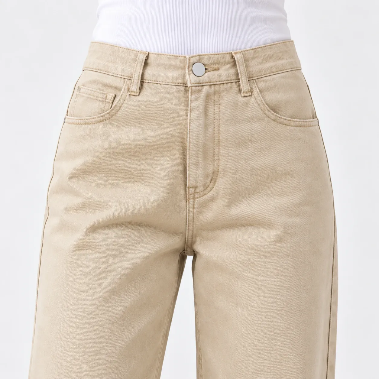 Severine Straight-Leg Jeans - Khaki waist and pocket detail; styling accessories not included