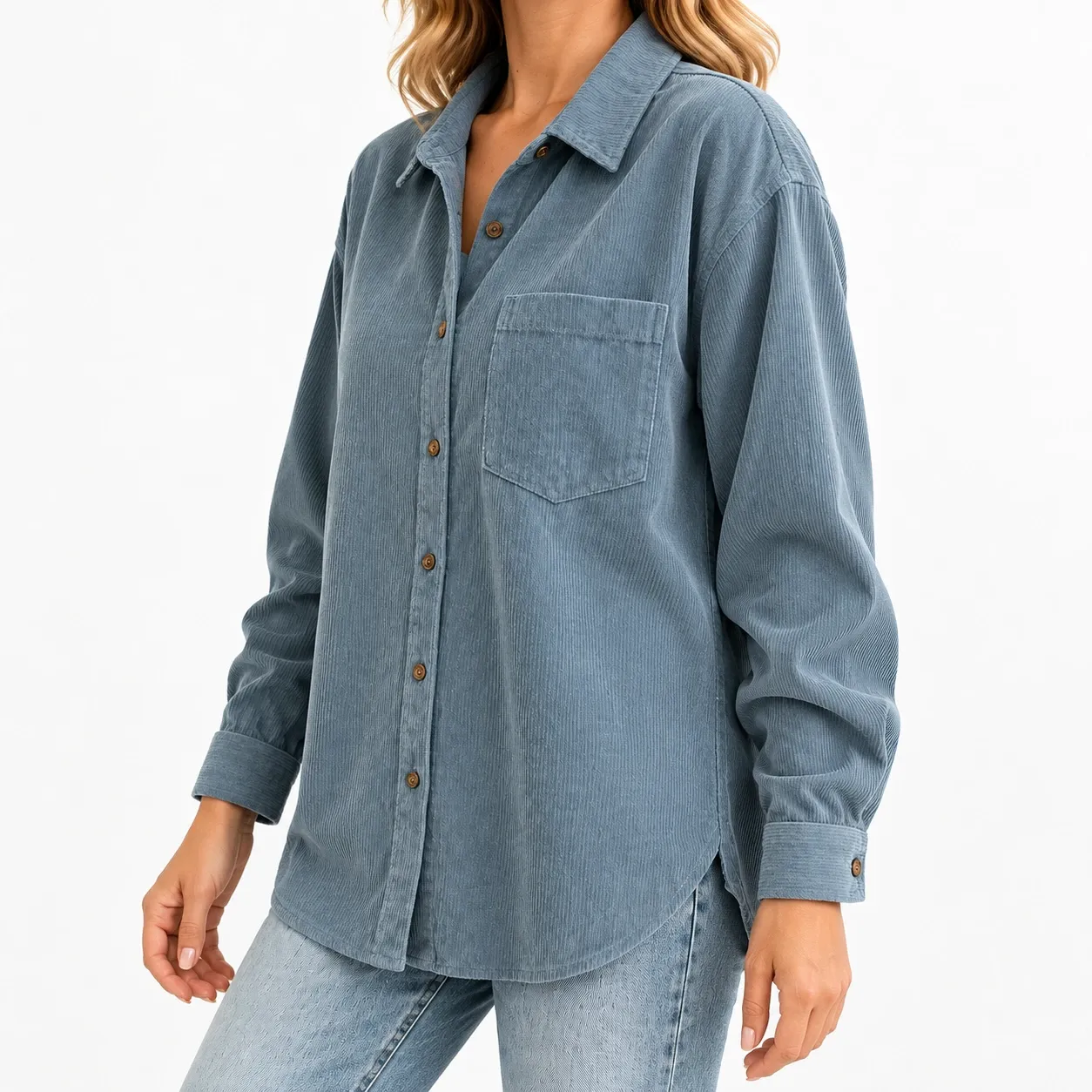 Odile Corduroy Pocket Shirt - Blue supported alternative fit; styling accessories not included