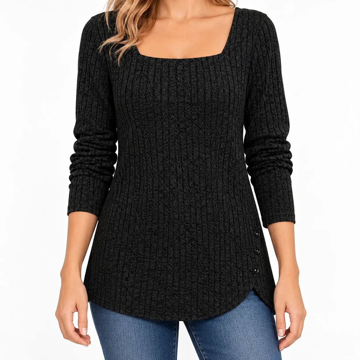 Aube Square-Neck Top - Black front fit; styling accessories not included