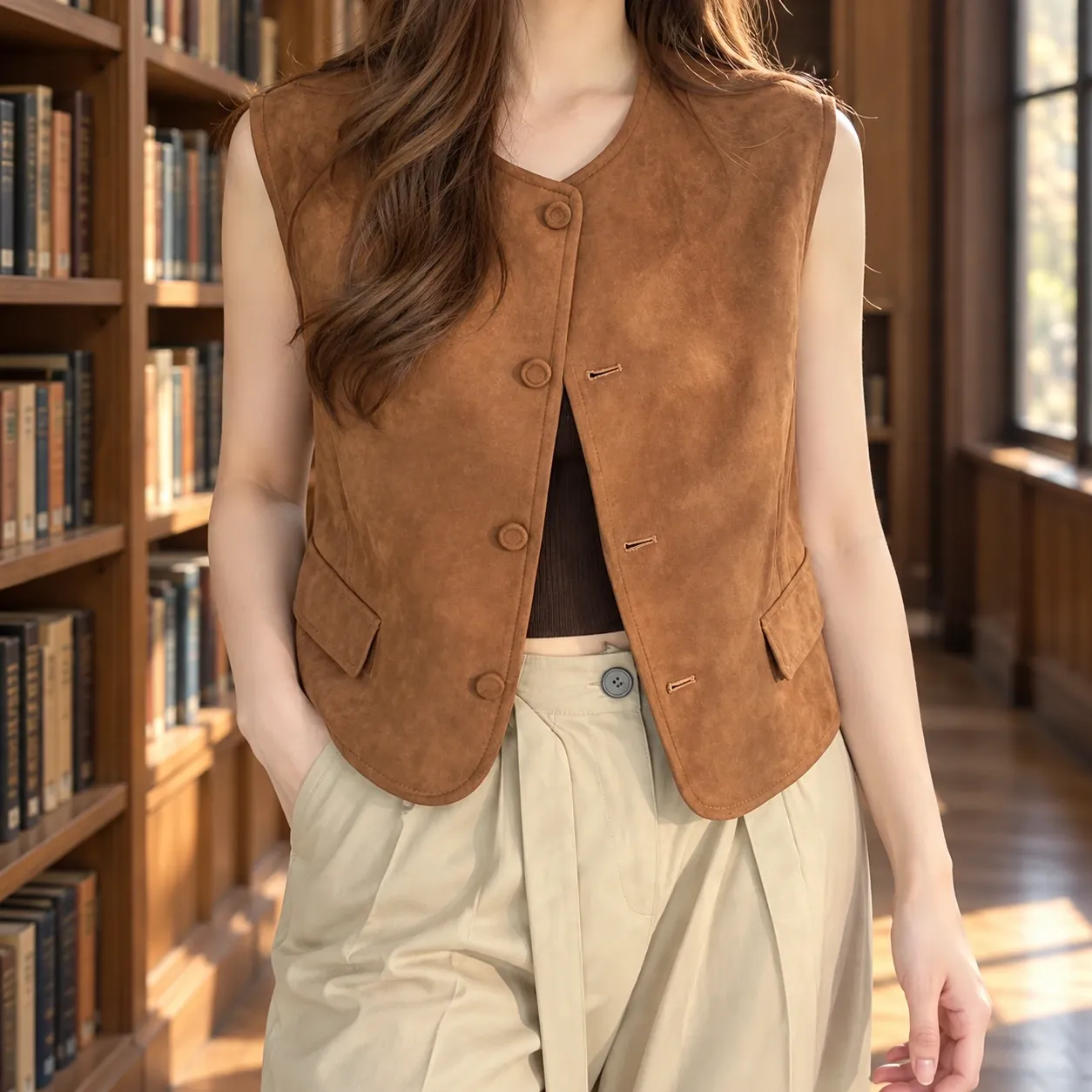 Leonie Button Vest — lead; styling props not included