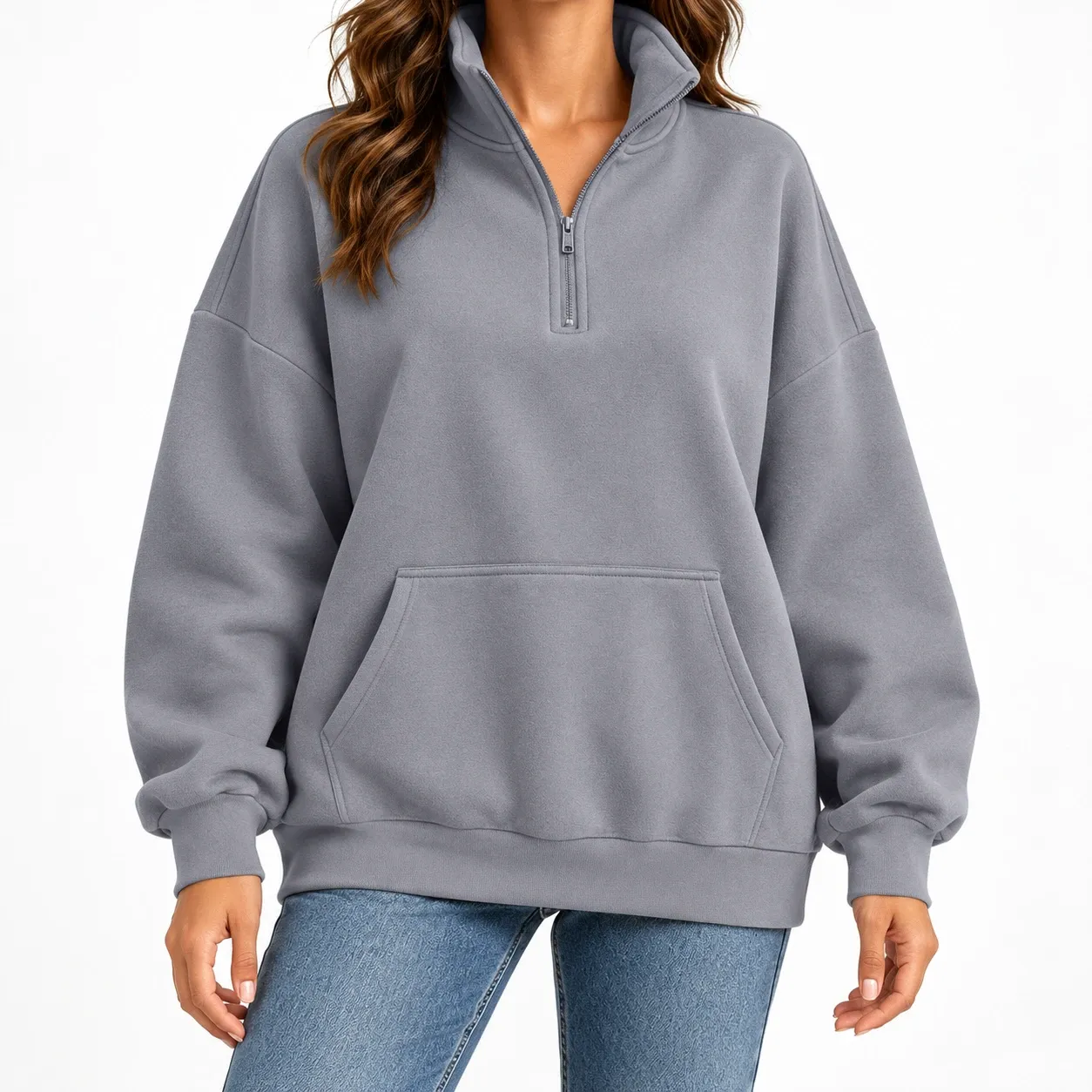 Flavie Quarter-Zip Sweatshirt - Gray sweatshirt front fit; styling accessories not included