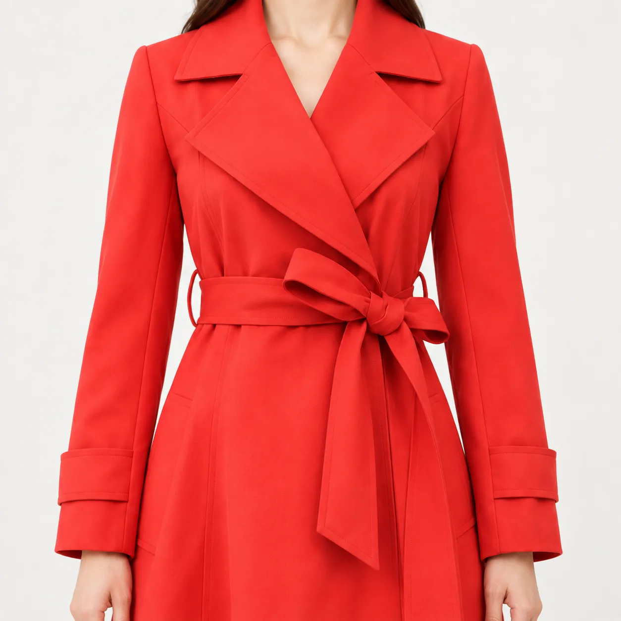 Adele Tie Waist Coat in Red: detail photograph