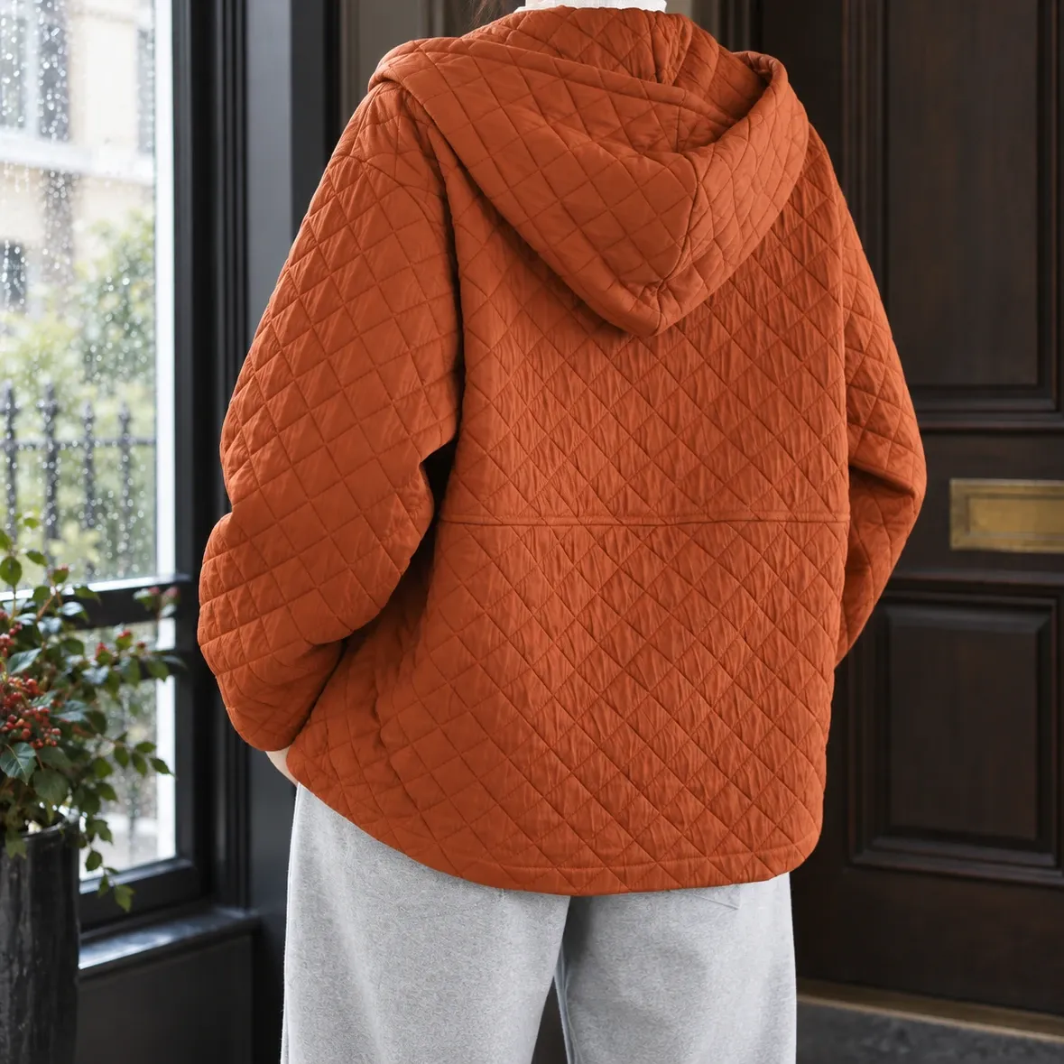 Solene Quilted Hood Jacket - Orange Red alternate photograph