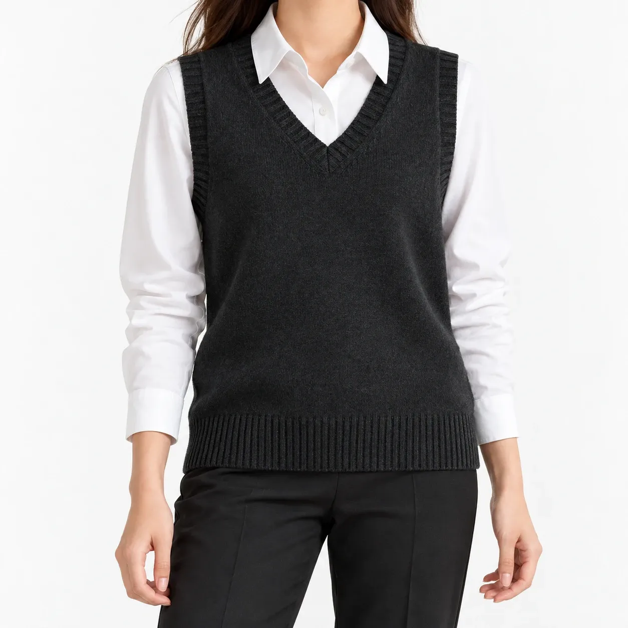 Isaline Sweater Vest - Black front fit; styling accessories not included