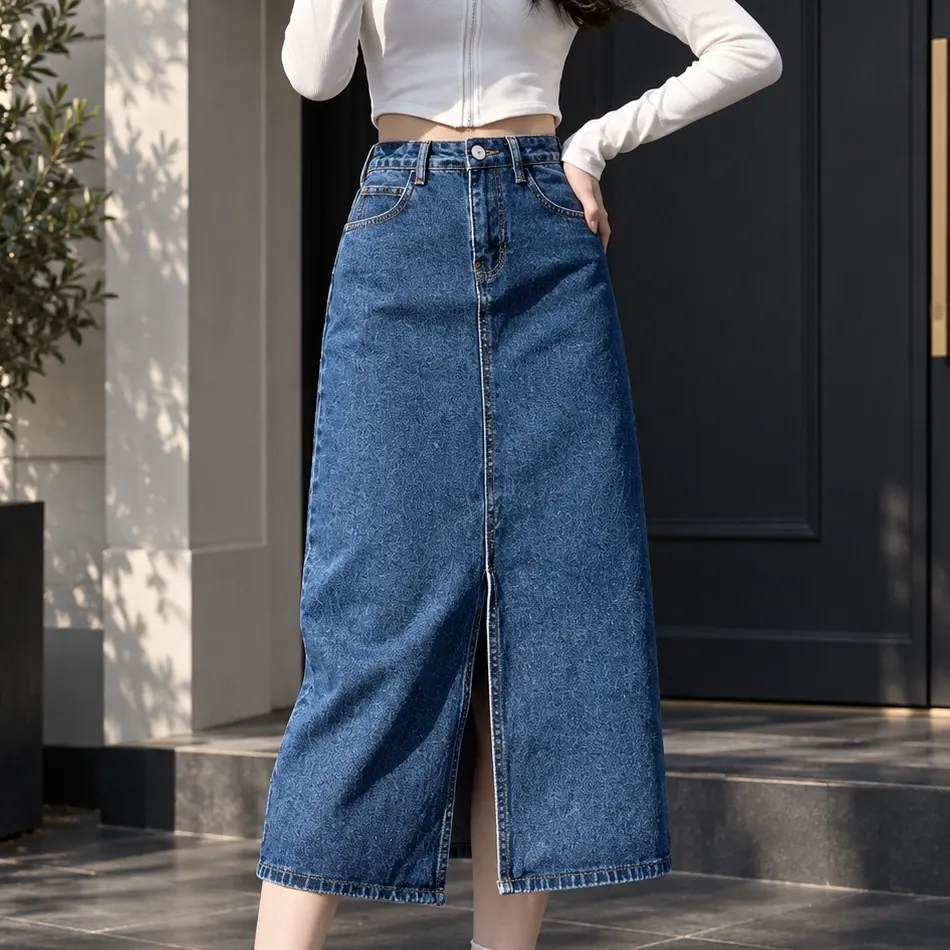 Estelle Split Denim Skirt - Vintage Blue lead photograph