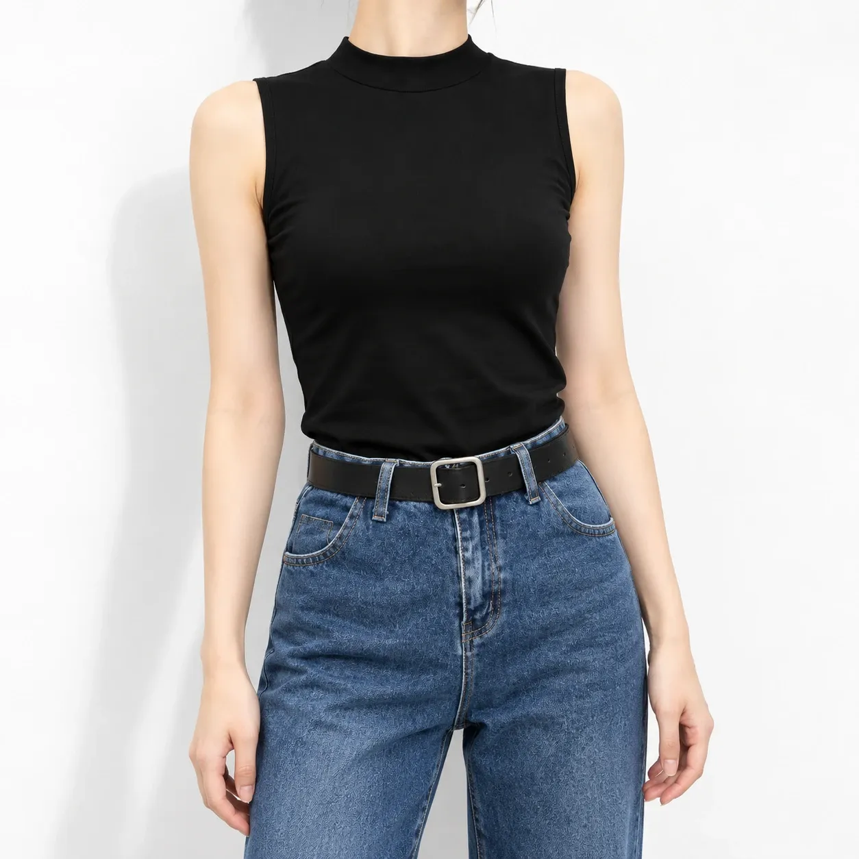 Alouette Mock-Neck Tank Top - Black front fit; styling accessories not included