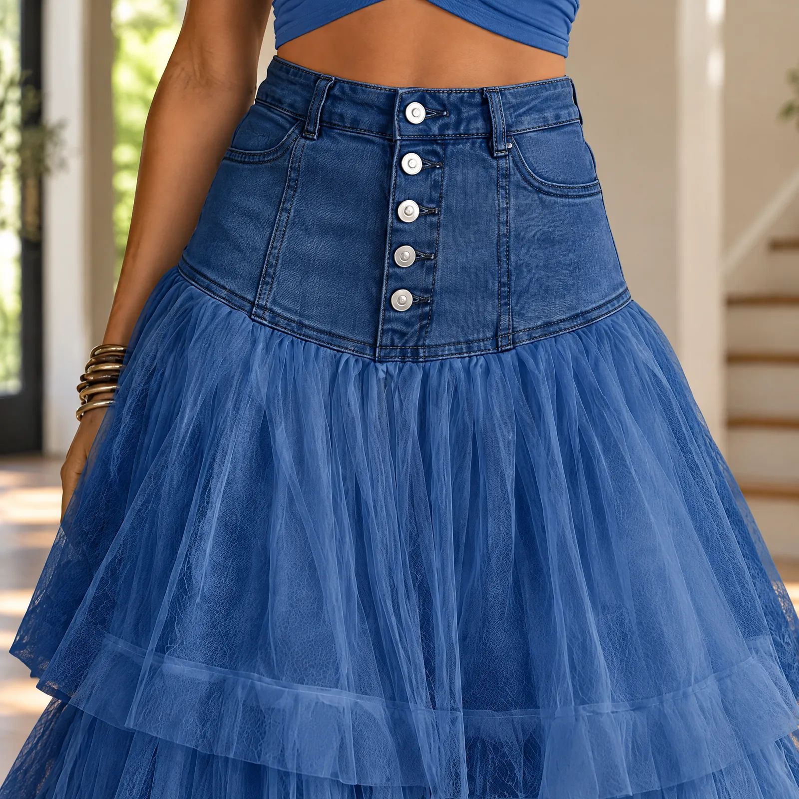 Evermere Tiered Maxi Skirt: detail view