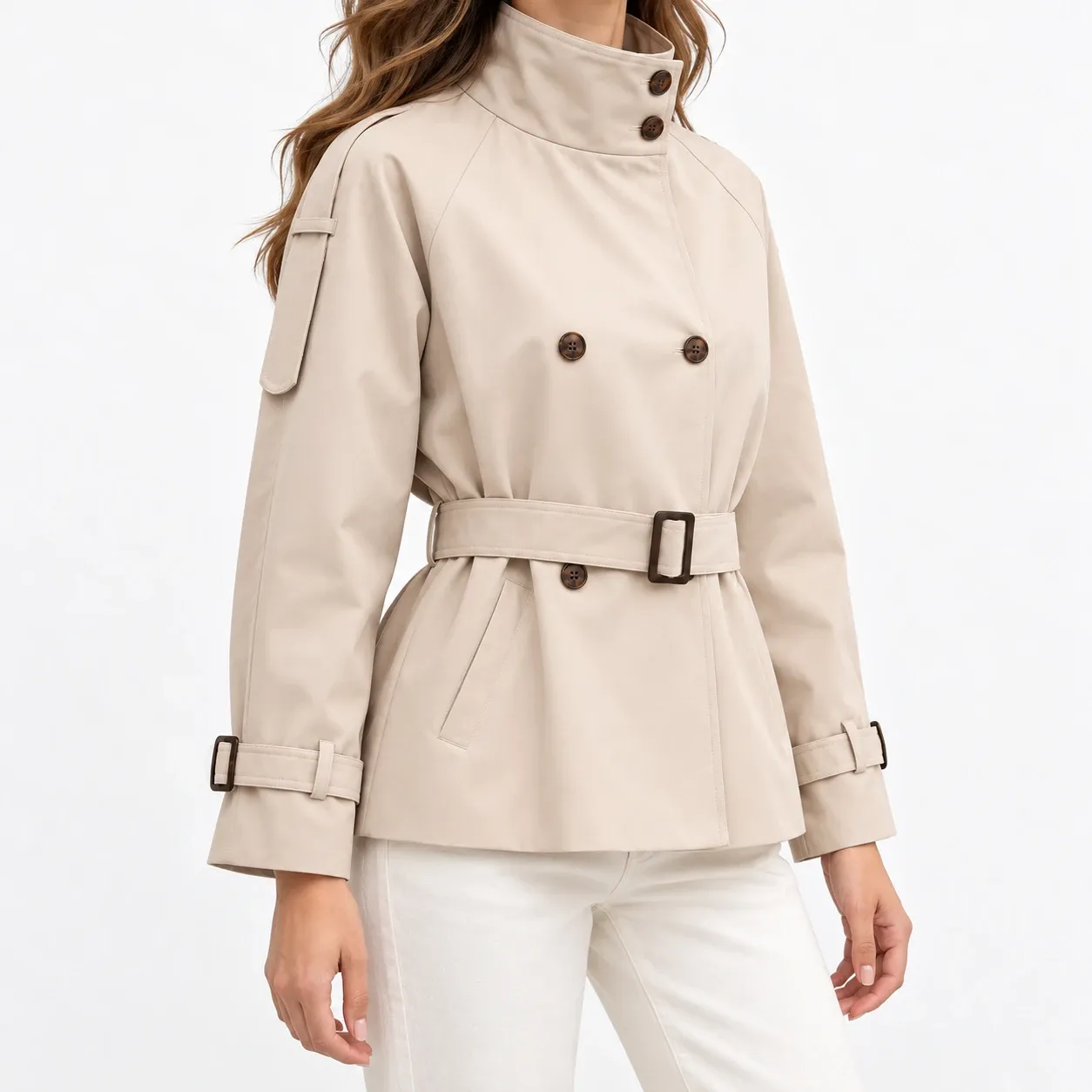 Elsiane Belted Trench Jacket - Beige supported alternative fit; styling accessories not included