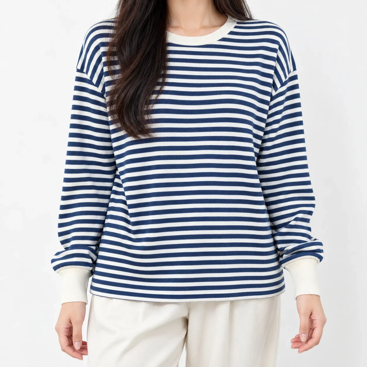 Leontine Striped Long Sleeve Top - Blue Stripe front fit; styling accessories not included