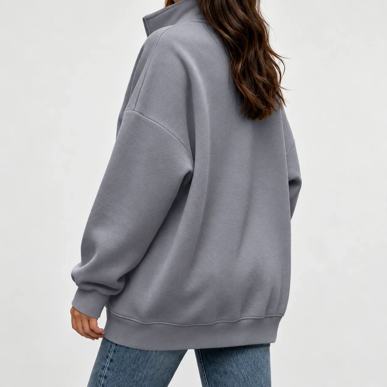 Flavie Quarter-Zip Sweatshirt - Gray sweatshirt supported rear three-quarter fit; styling accessories not included