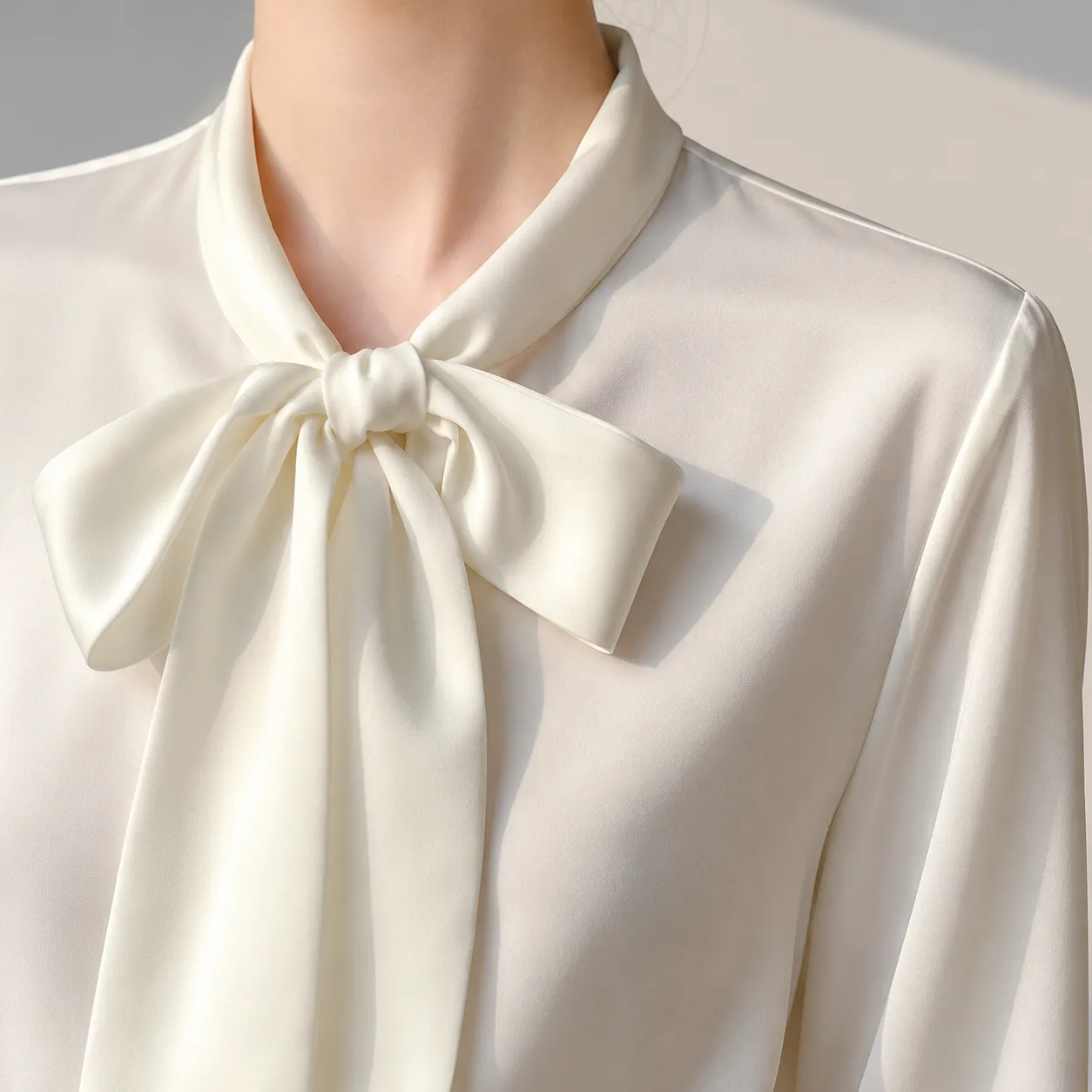 Amelie Tie Neck Shirt in Pearl White: detail photograph