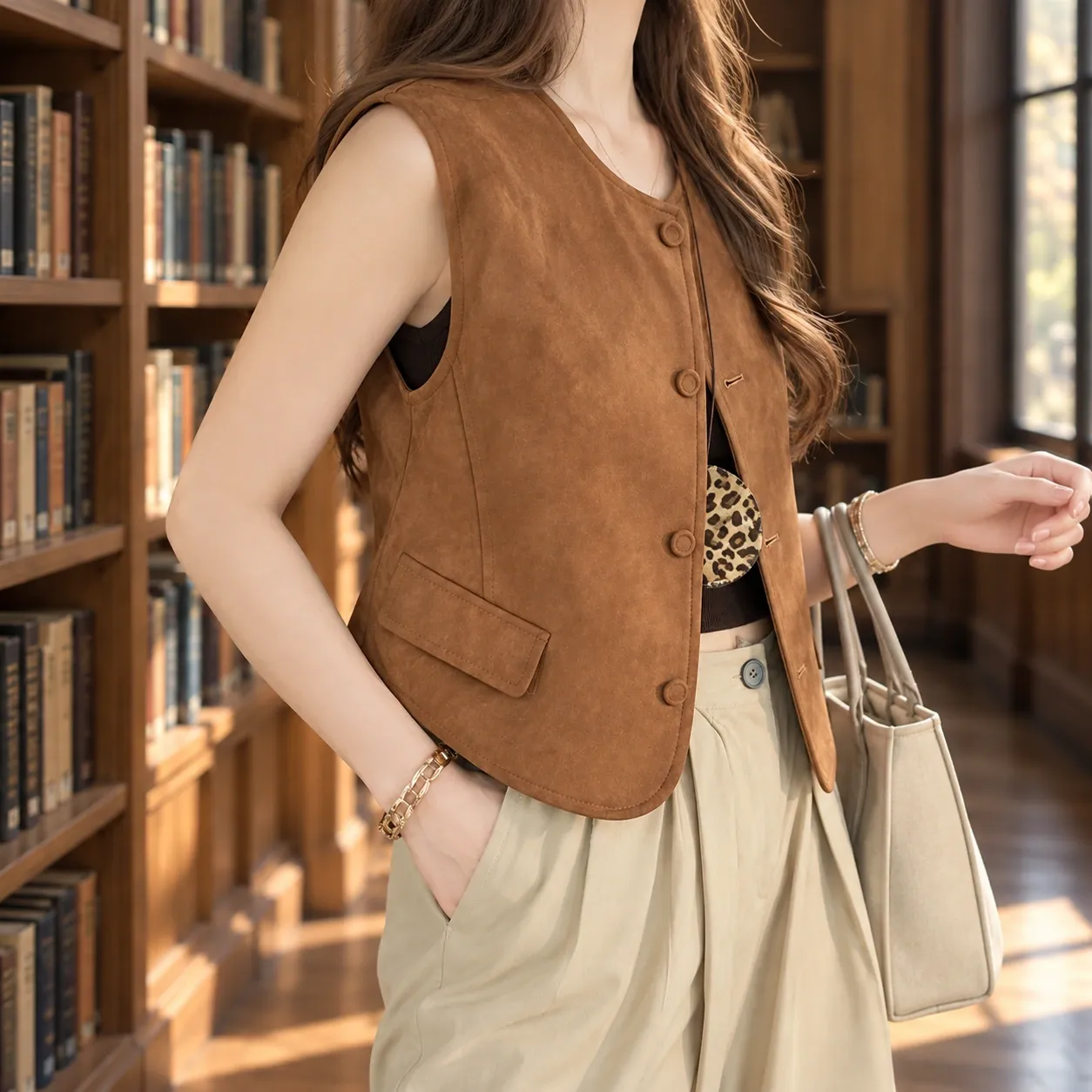 Leonie Button Vest — alternate; styling props not included