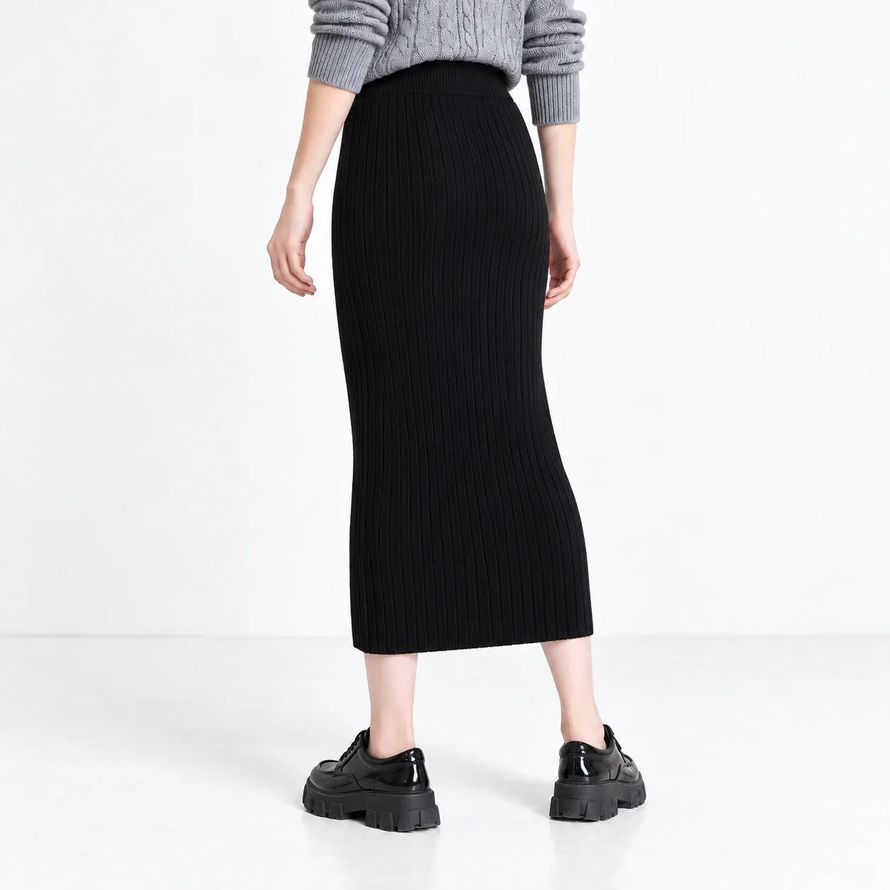 Mireille Ribbed Midi Skirt - Black supported alternative fit; styling accessories not included