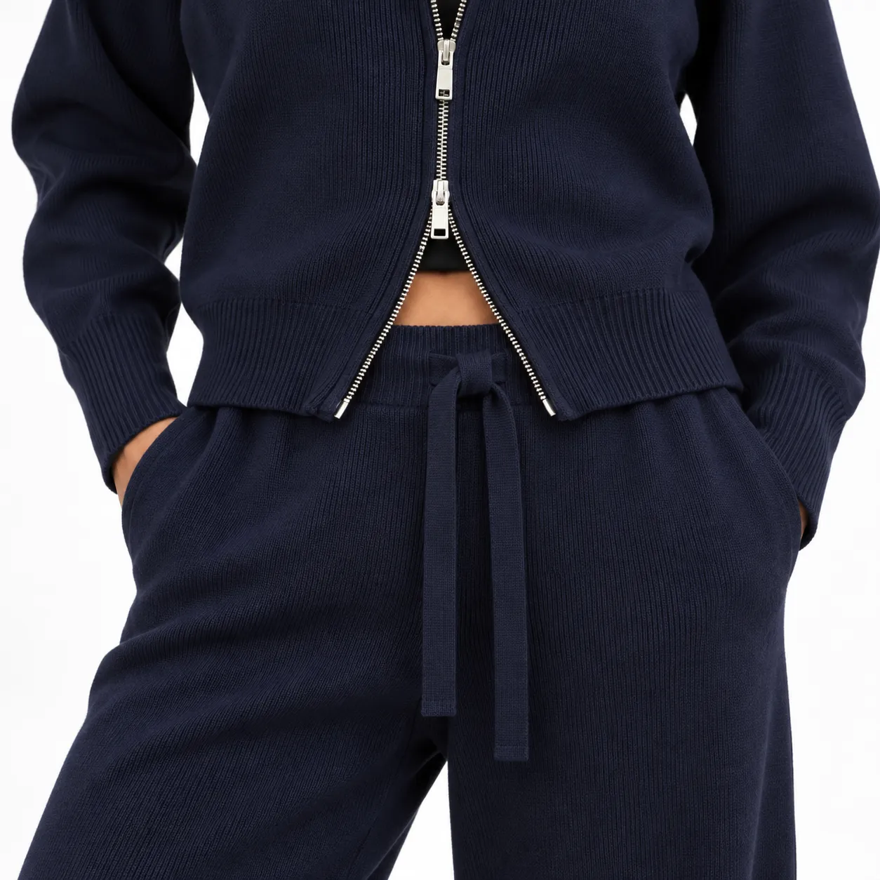 Ines Zip Knit Set in Navy: detail photograph