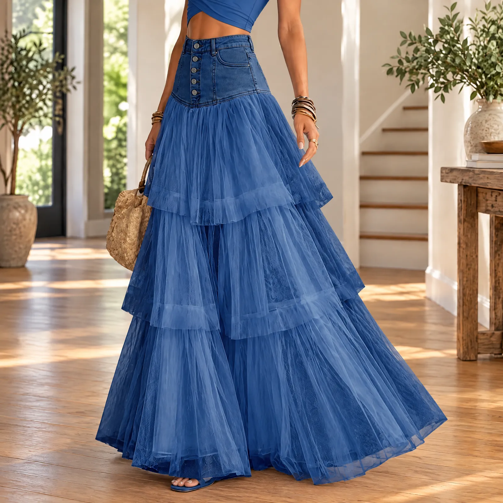 Evermere Tiered Maxi Skirt: styling view