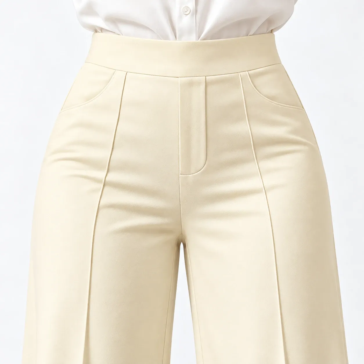 Coline Pintuck Wide-Leg Trousers - Beige waistband, curved pocket and pintuck construction; styling accessories not included