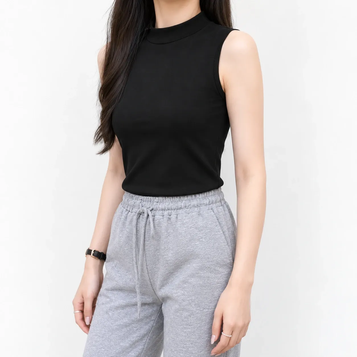 Alouette Mock-Neck Tank Top - Black supported alternative fit; styling accessories not included