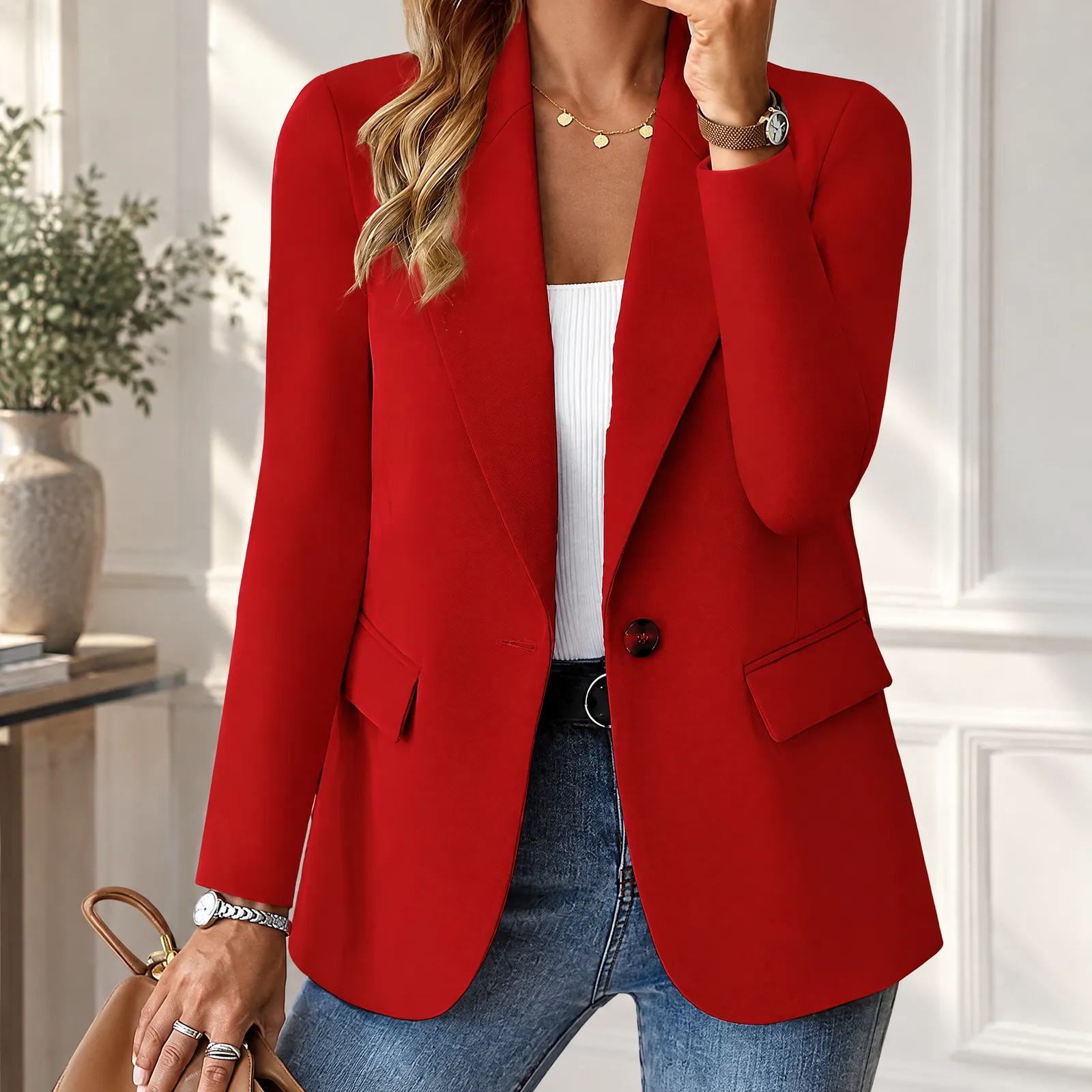 Bramble Red V-Neck Blazer: product view