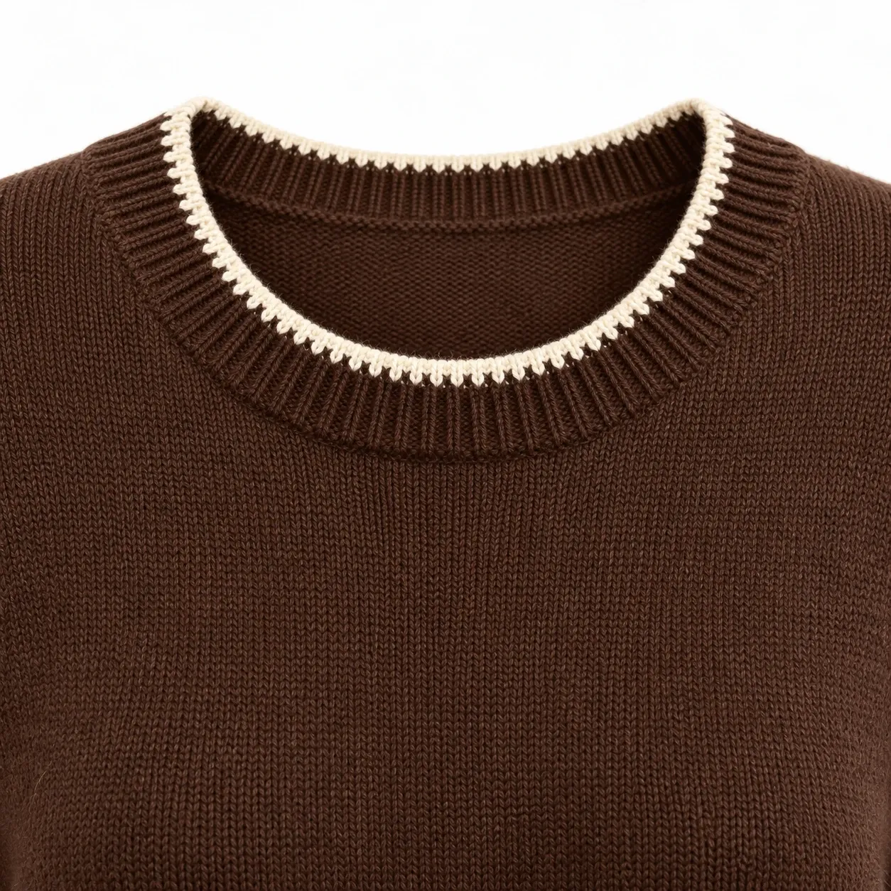 Yselle Contrast-Trim Sweater - Coffee construction detail; styling accessories not included