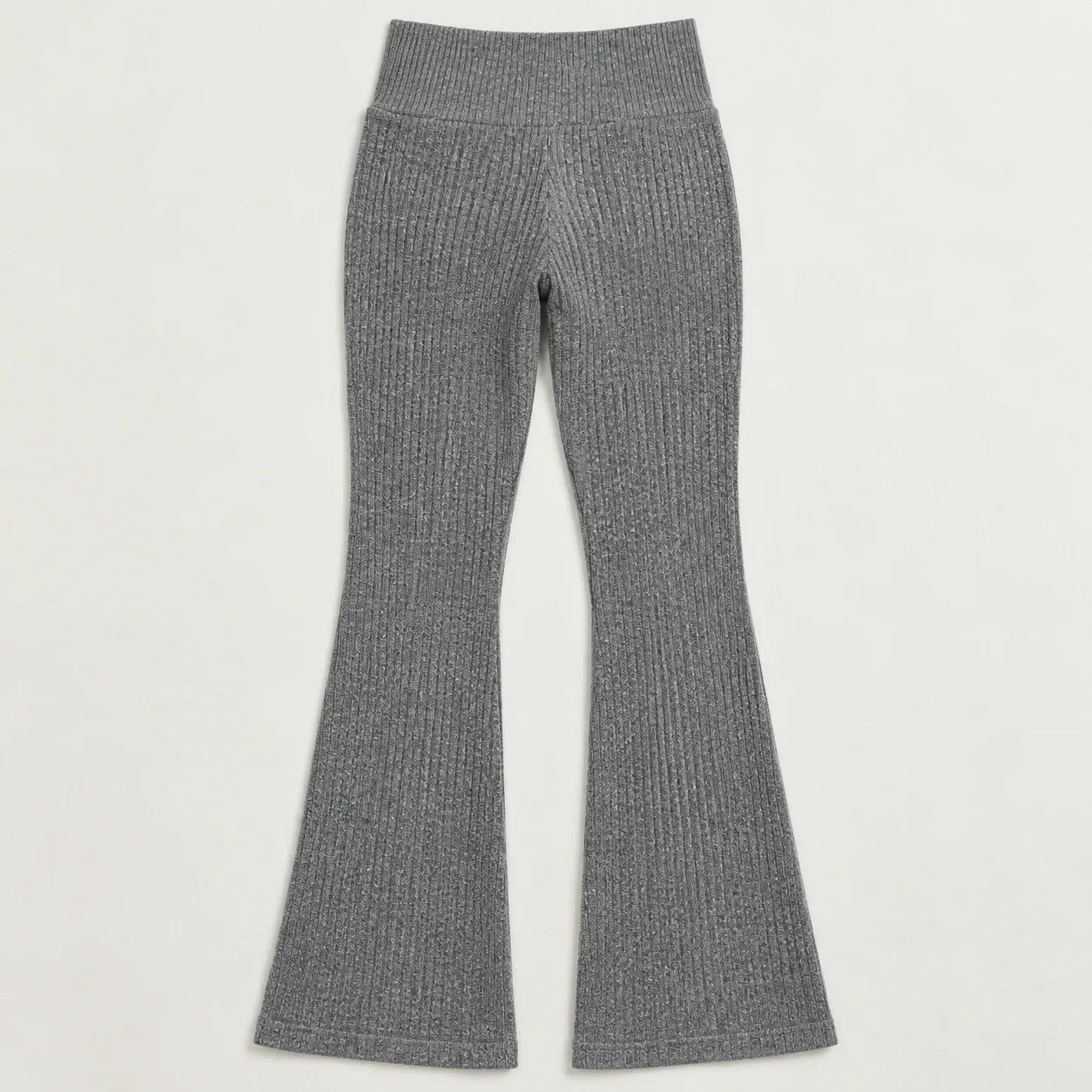 Emeline Ribbed Flare Pants - Gray rear garment view; styling accessories not included