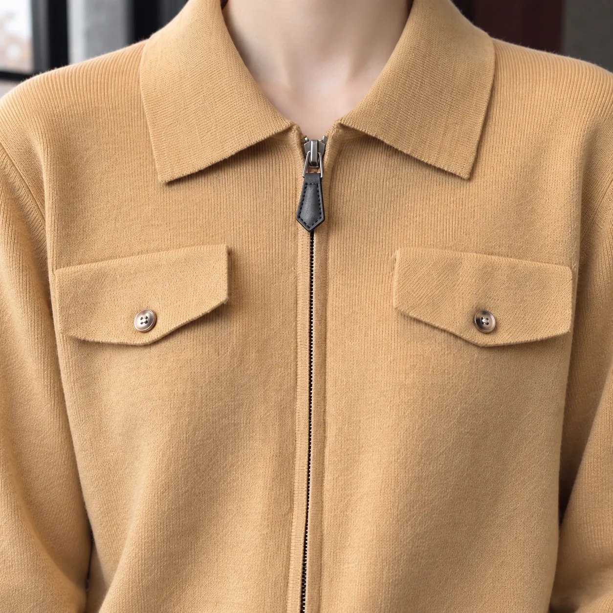 Colette Pocket Zip Cardigan - Detail; styling accessories not included