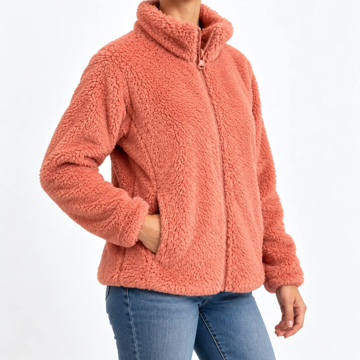 Lison Fleece Zip Jacket - Coral supported alternative fit; styling accessories not included