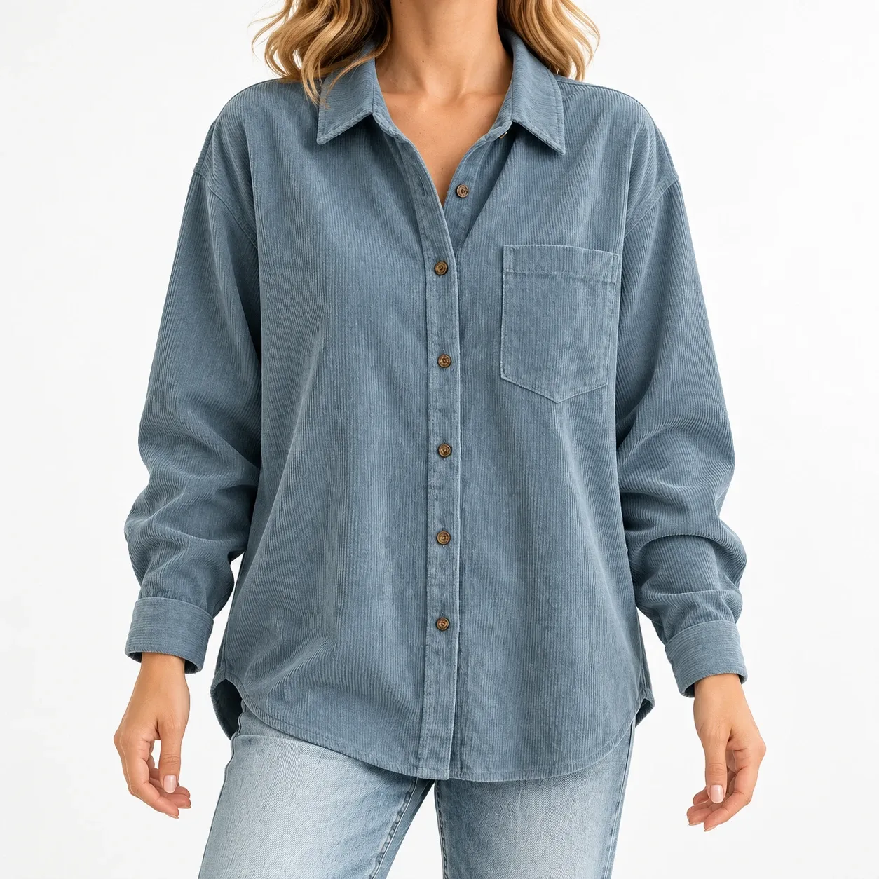 Odile Corduroy Pocket Shirt - Blue front fit; styling accessories not included