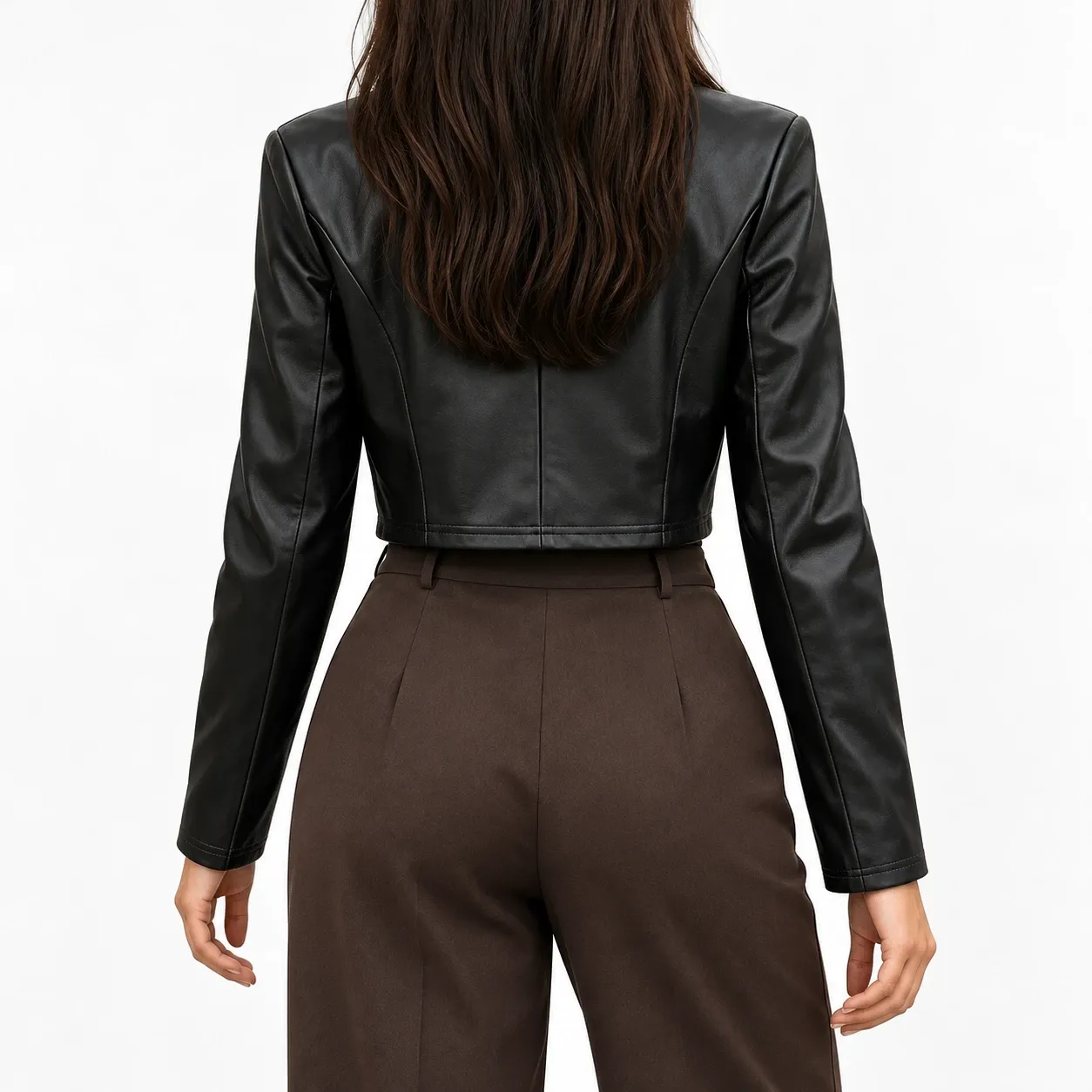 Faustine Cropped Lapel Jacket - Black jacket source-supported rear, upper back covered by hair; styling accessories not included