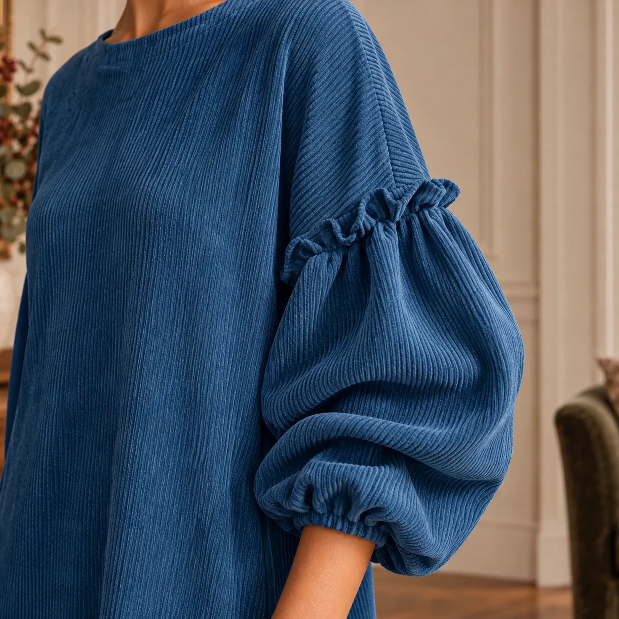 Aurelie Corduroy Dress - Dark Blue detail photograph