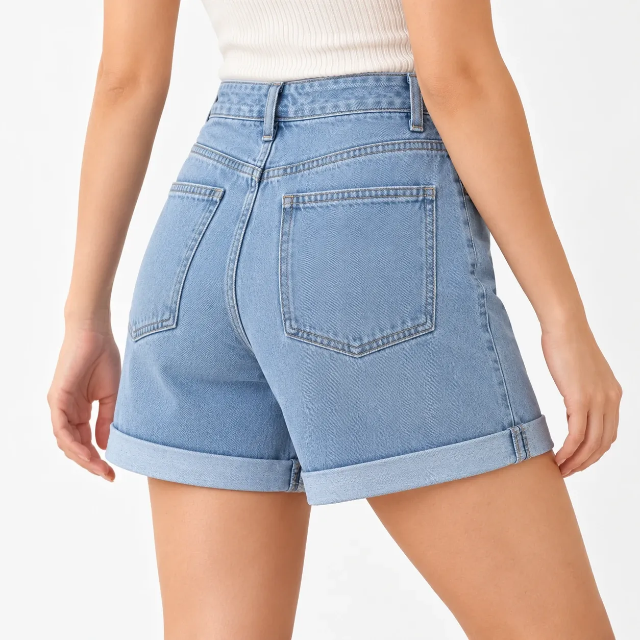 Florine Cuffed Denim Shorts - Light Blue supported alternative fit; styling accessories not included
