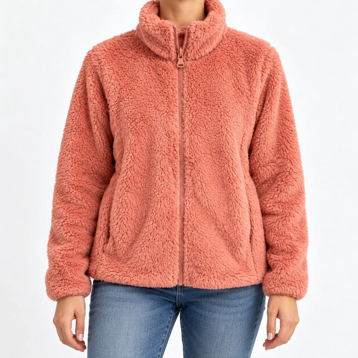 Lison Fleece Zip Jacket - Coral front fit; styling accessories not included