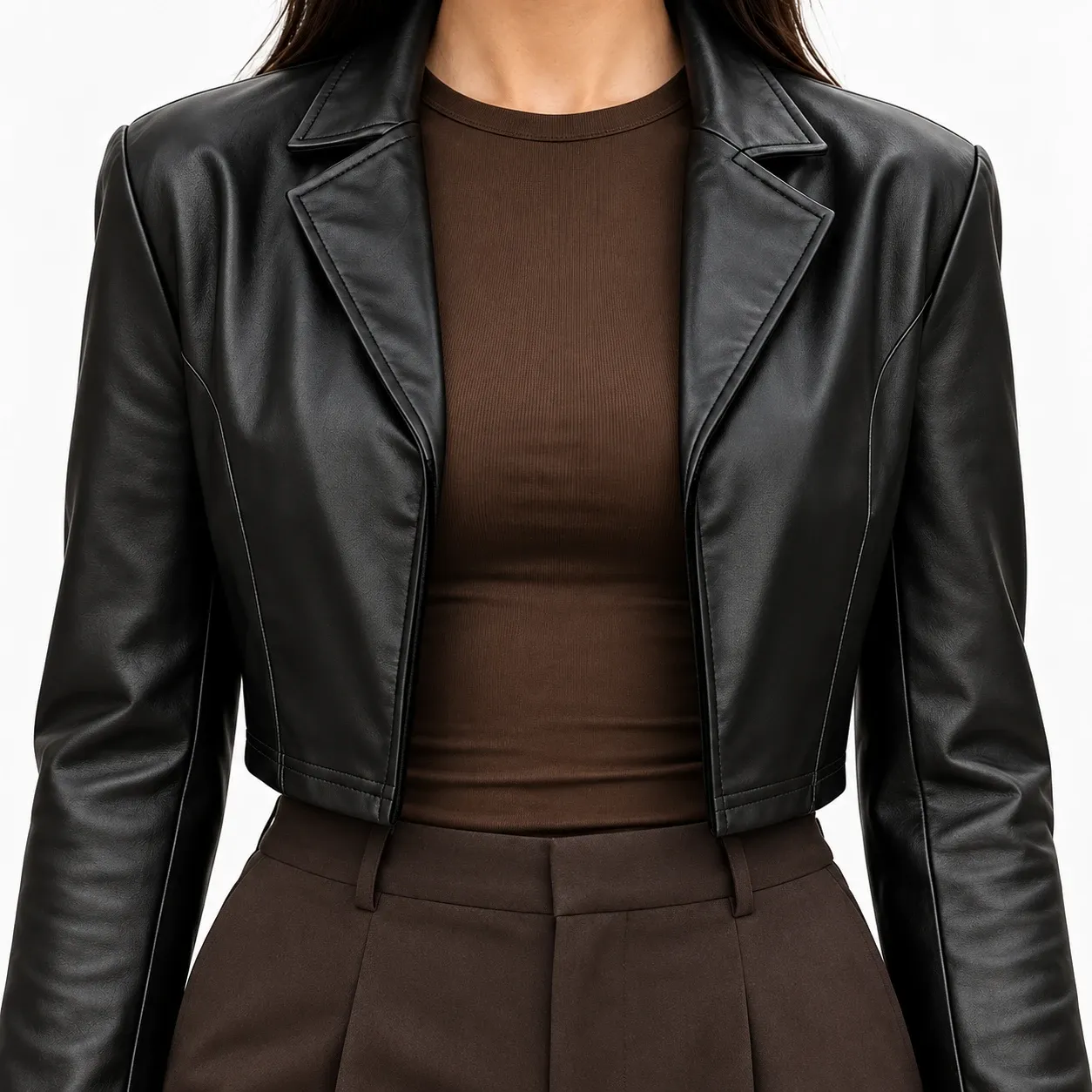 Faustine Cropped Lapel Jacket - Black open edges, shaped seams and cropped hem detail; styling accessories not included