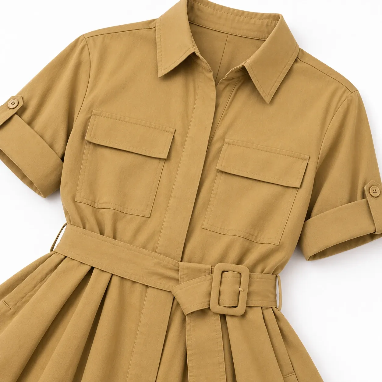 Clemence Belted Shirt Dress - Khaki construction detail; styling accessories not included