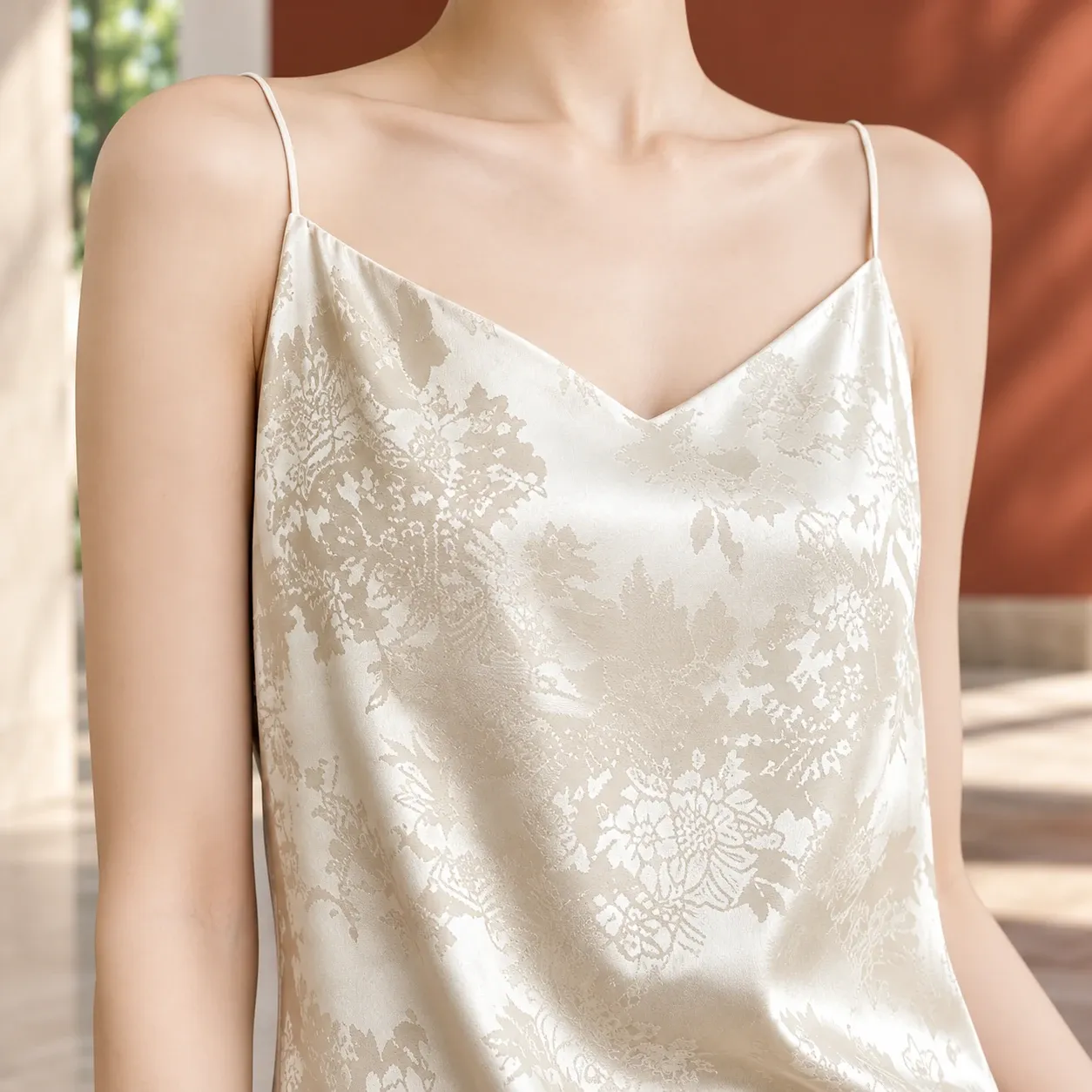 Maelle Jacquard Slip Dress - Champagne detail photograph