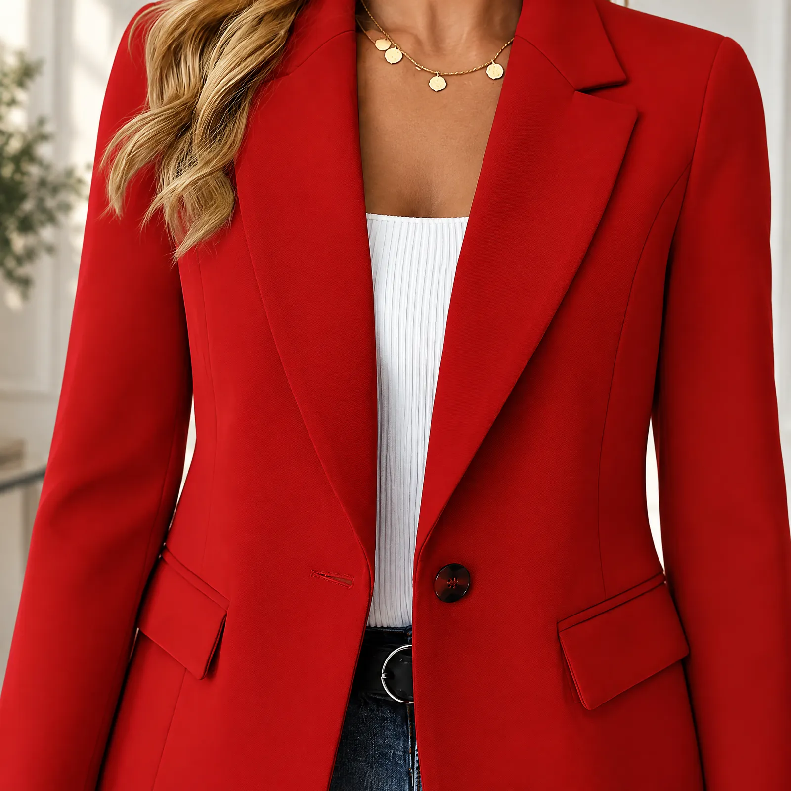 Bramble Red V-Neck Blazer: detail view