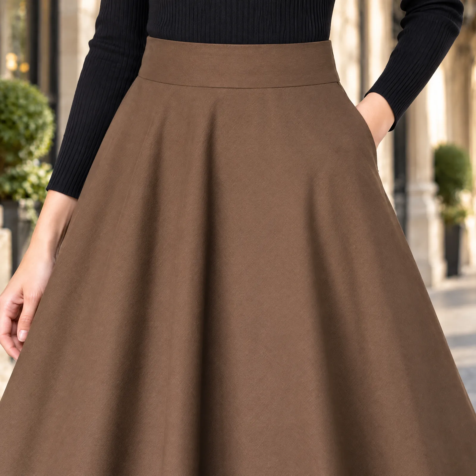 Willow Brown Flared Skirt: detail view