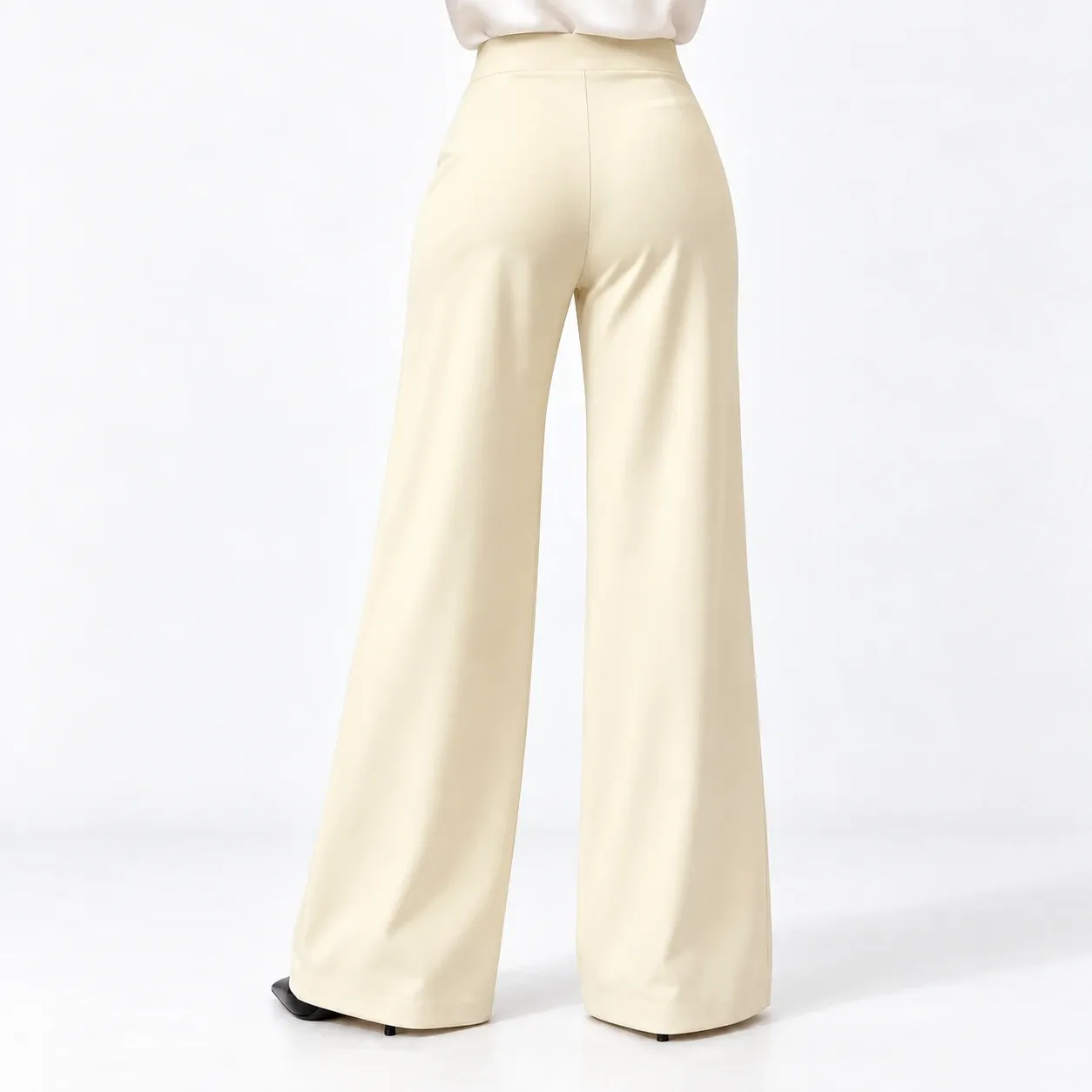 Coline Pintuck Wide-Leg Trousers - Beige source-supported rear fit; styling accessories not included