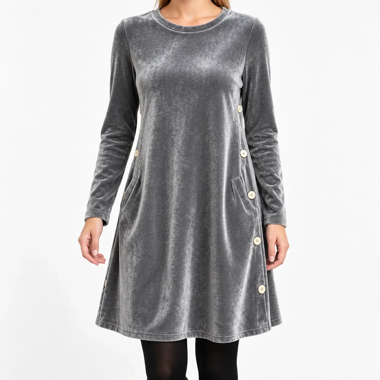Elvire Velvet Shift Dress - Gray front fit; styling accessories not included