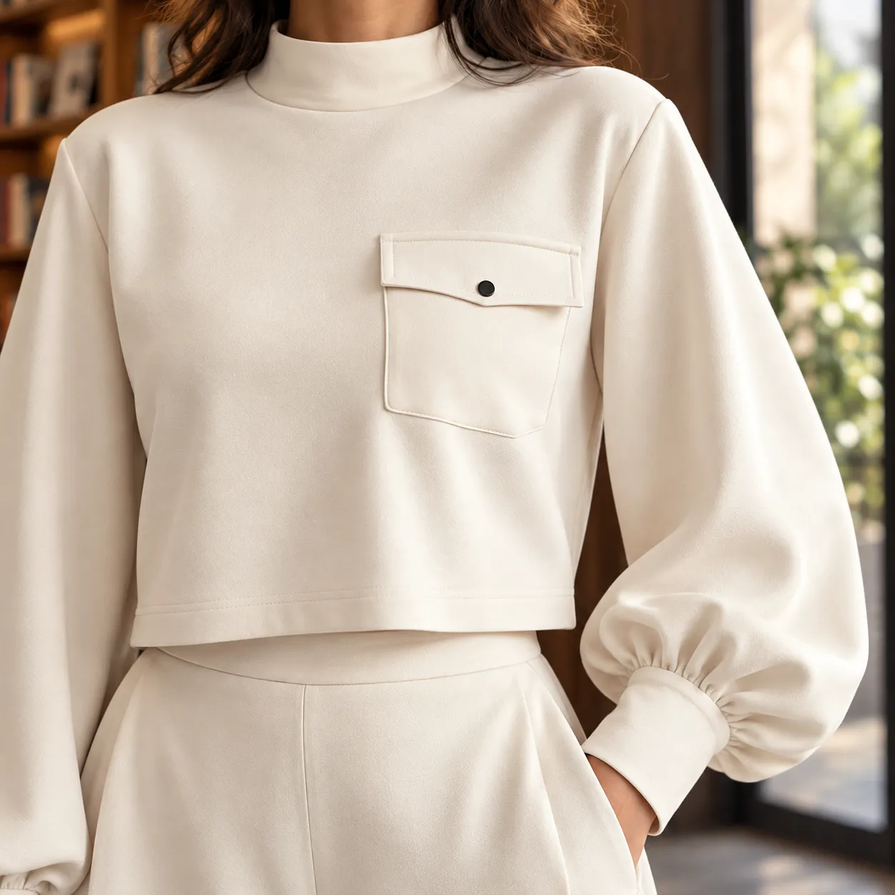 Odette Pocket Knit Set in Off White: detail photograph