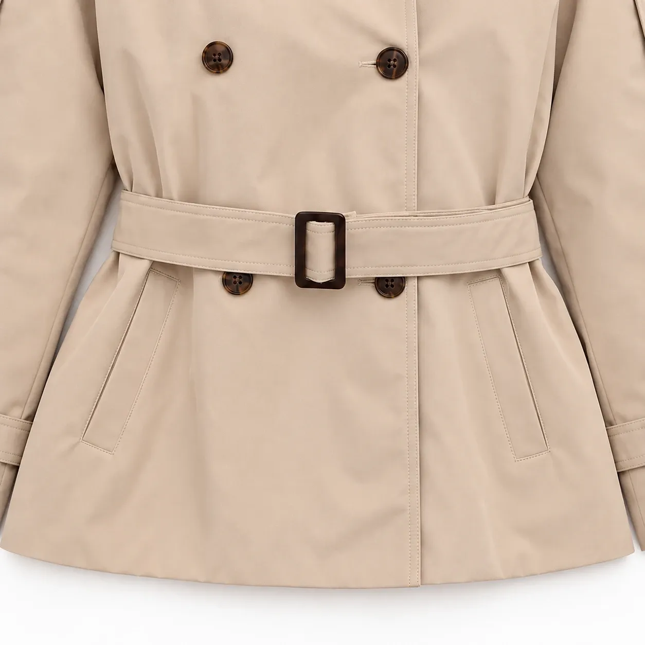 Elsiane Belted Trench Jacket - Beige construction detail; styling accessories not included