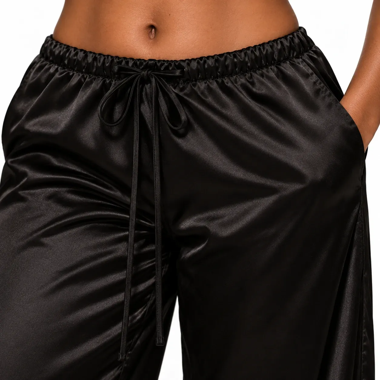 Noelle Satin Drawstring Trousers - Black construction detail; styling accessories not included
