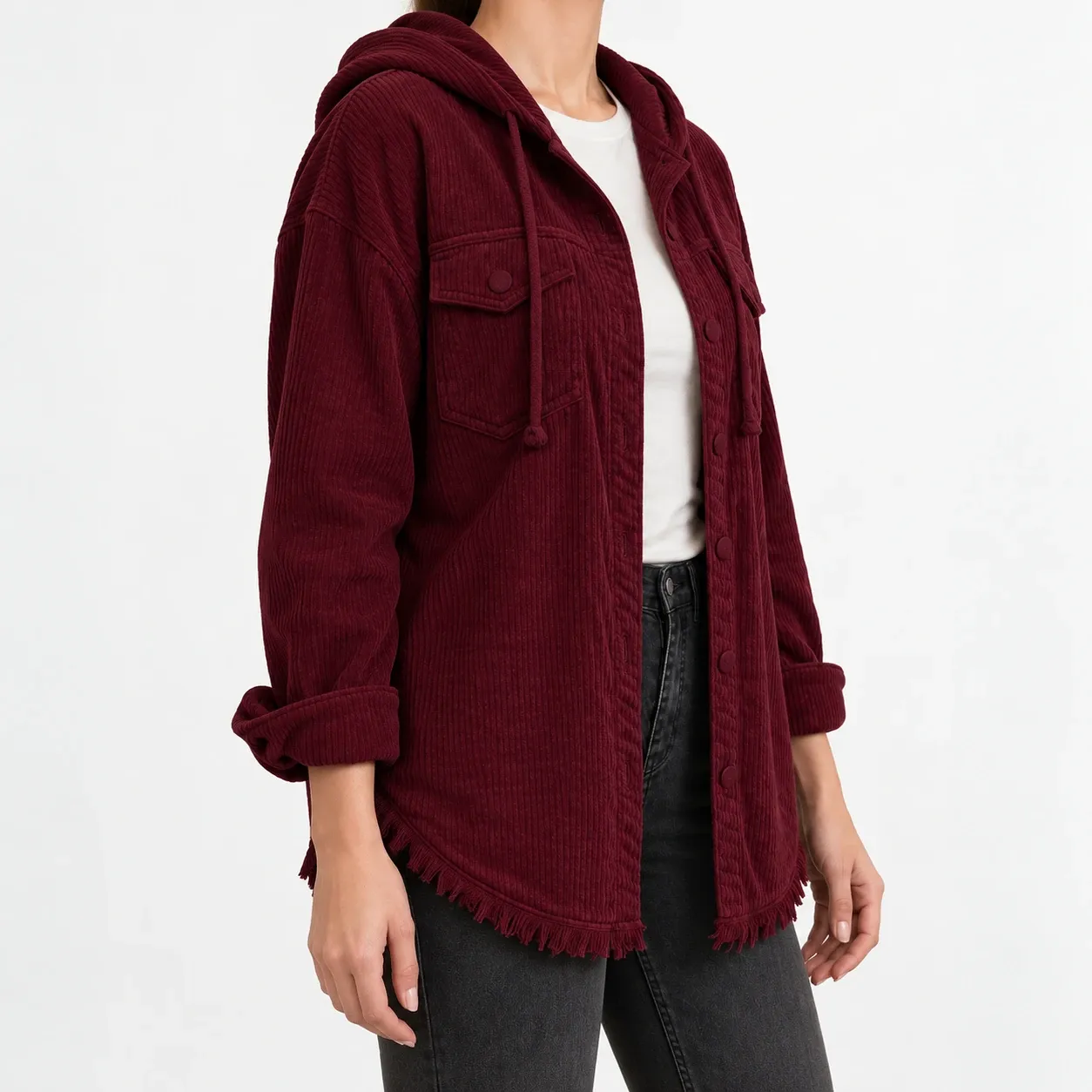 Rosalie Hooded Corduroy Shirt in Burgundy: alternate photograph