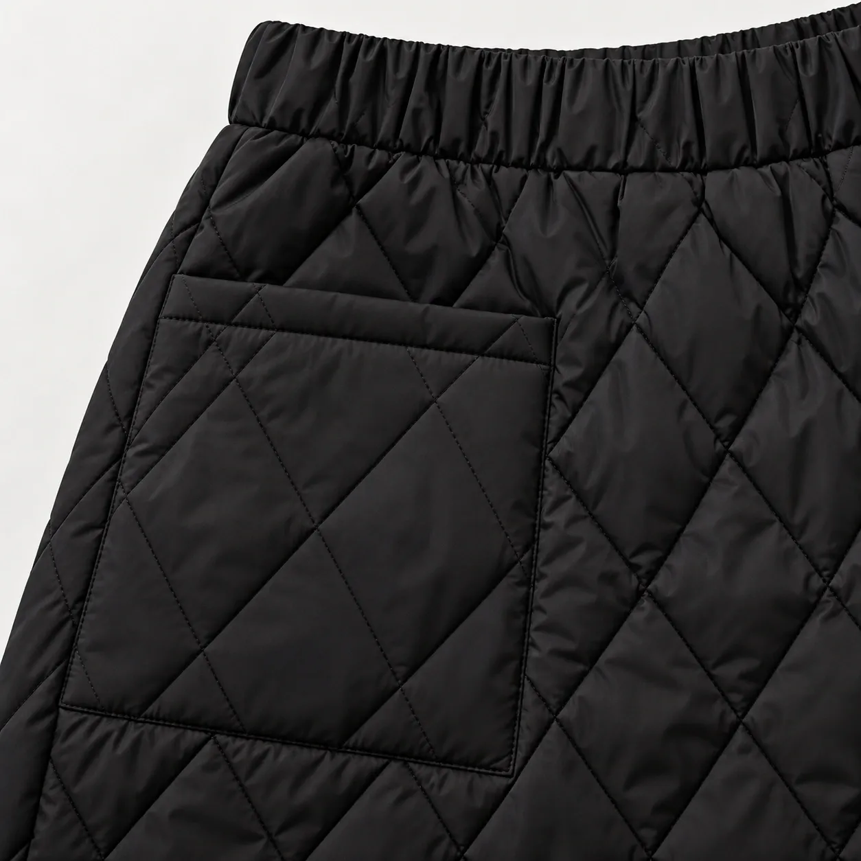 Aveline Quilted Midi Skirt - Aveline Quilted Midi Skirt - Black pocket and quilting close-up; styling accessories not included