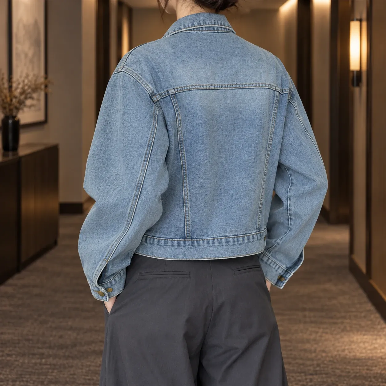 Camille Cropped Denim Jacket - Blue alternate photograph