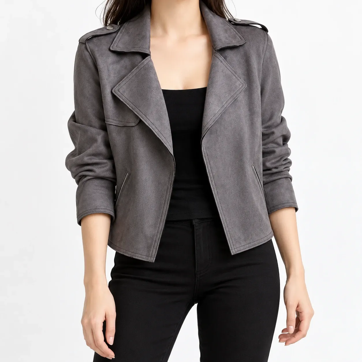 Berenice Suede-Effect Biker Jacket - Gray front fit; styling accessories not included