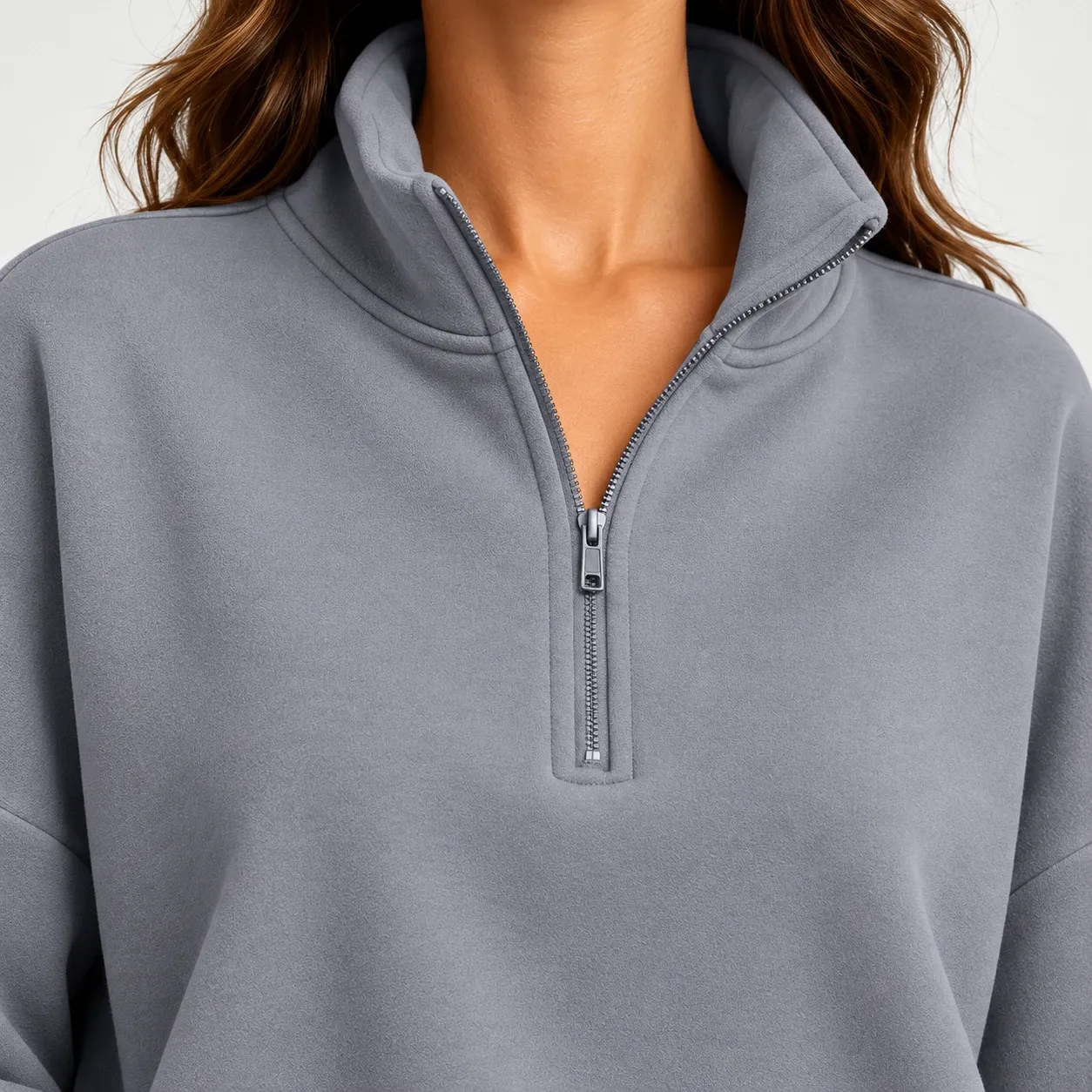 Flavie Quarter-Zip Sweatshirt - Gray collar stitching and short zipper detail; styling accessories not included